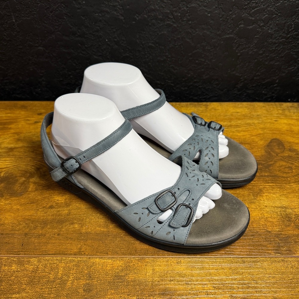 SAS Nudu Blue Leather Comfort Walking Sandals Womens 9.5 M